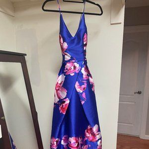Navy with Hot Pink Floral Ball Gown